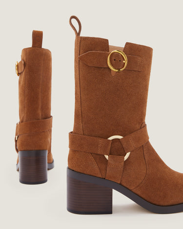 Hailey Tan Suede Leather Biker Boot - Odissì - 3