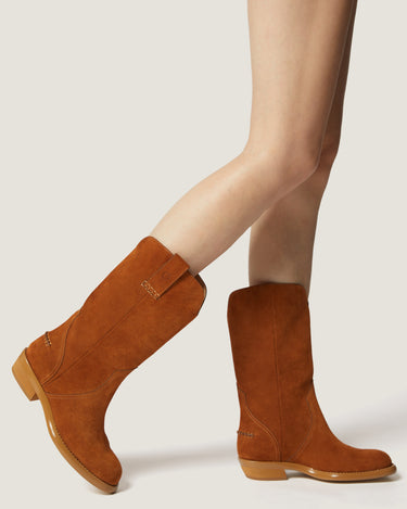 Frances Tan Soft Suede Cowboy Boot - Odissì - 5