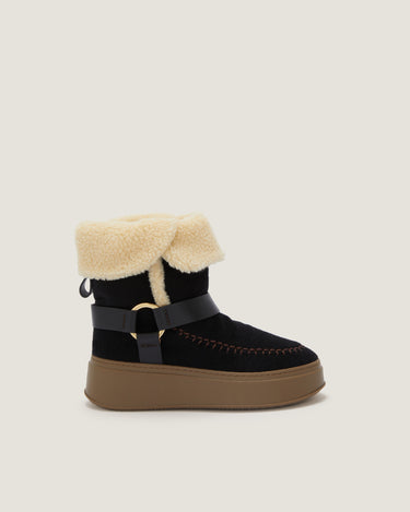 Suki Black Suede Leather Winter Bootie - Odissì