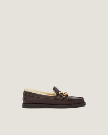 Jane Dark Brown Faux-Fur Grainy Goat Leather Loafer - Odissì