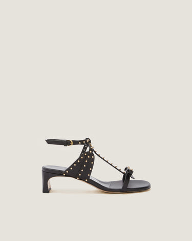 Jackie Black Leather Heel Sandal - Odissì