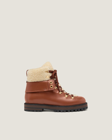 Heidi Brown Shearling Leather Hiking Boot - Odissi