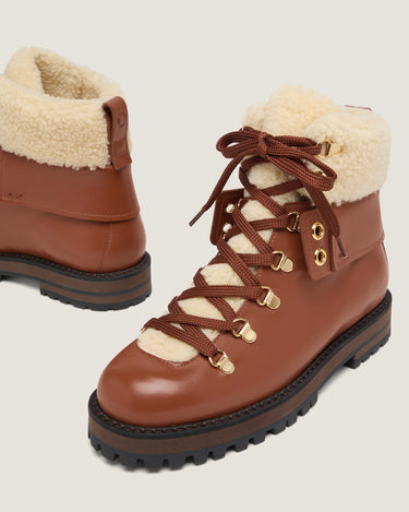 Heidi Brown Shearling Leather Hiking Boot - Odissi - 3
