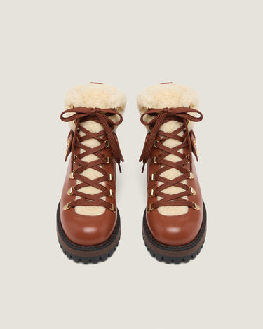 Heidi Brown Shearling Leather Hiking Boot - Odissi - 4