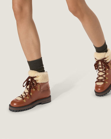 Heidi Brown Shearling Leather Hiking Boot - Odissi - 5